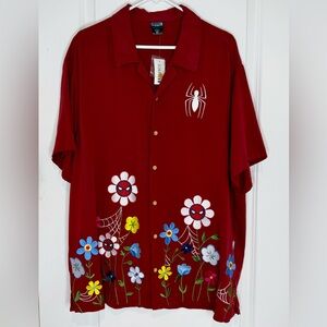Boxlunch Marvel Spider-Man Men’s Button Up Shirt Size XL Embroidered Rayon